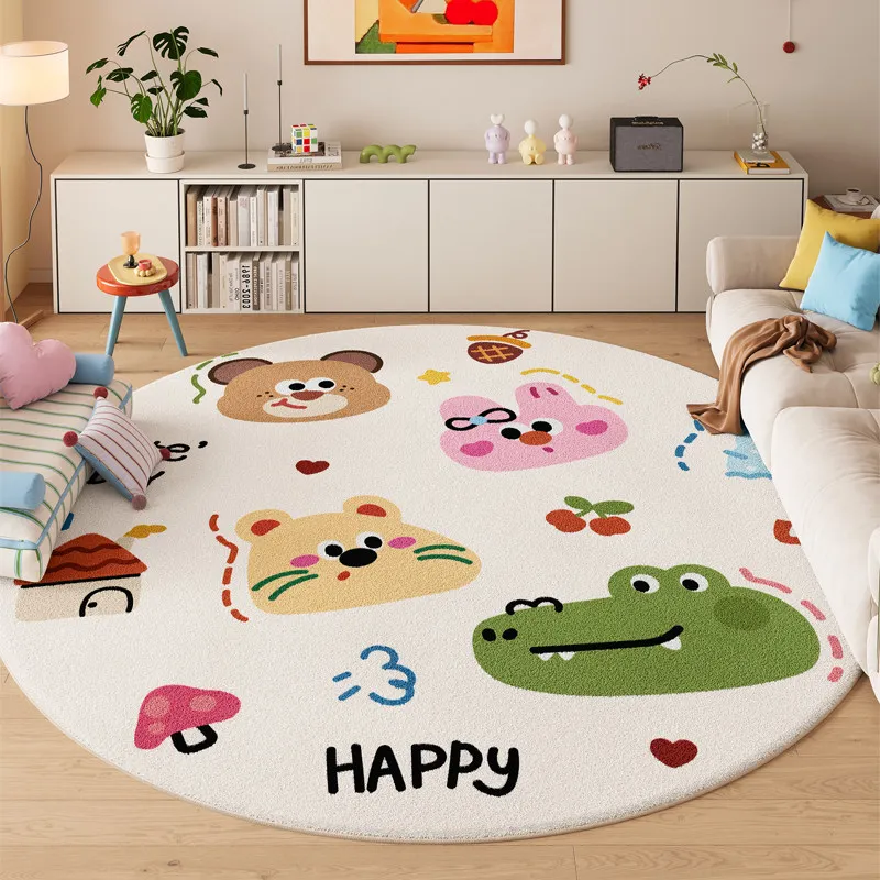 Animal Pattern Bedroom Decor Round Carpet Thick Plush Carpets for Living Room Fluffy Soft Children's Floor Mat Home Washable Rug