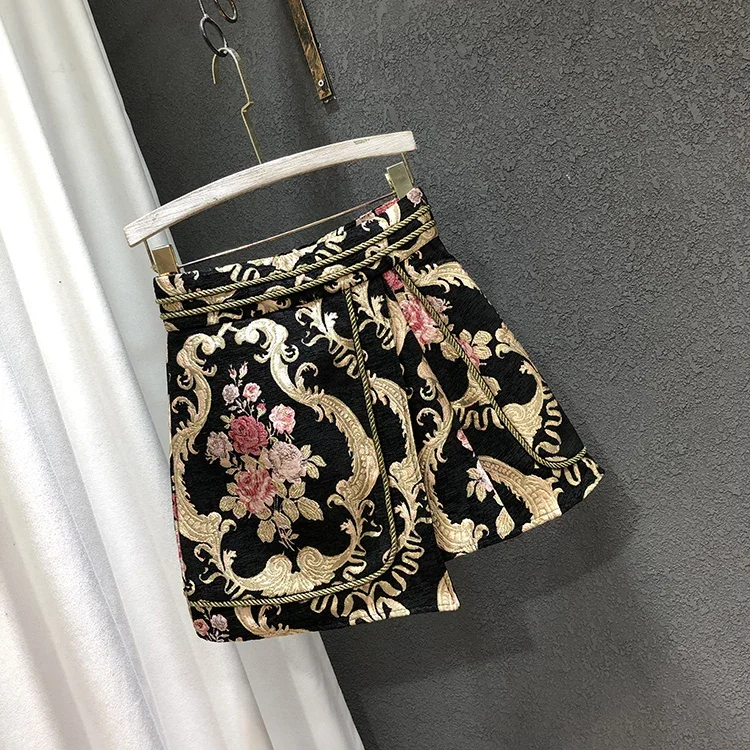 2023 Spring New Palace Style Retro Heavy Industry Jacquard Fake Two-Piece High Waist A- Line Skirt Women's Shorts Skirts