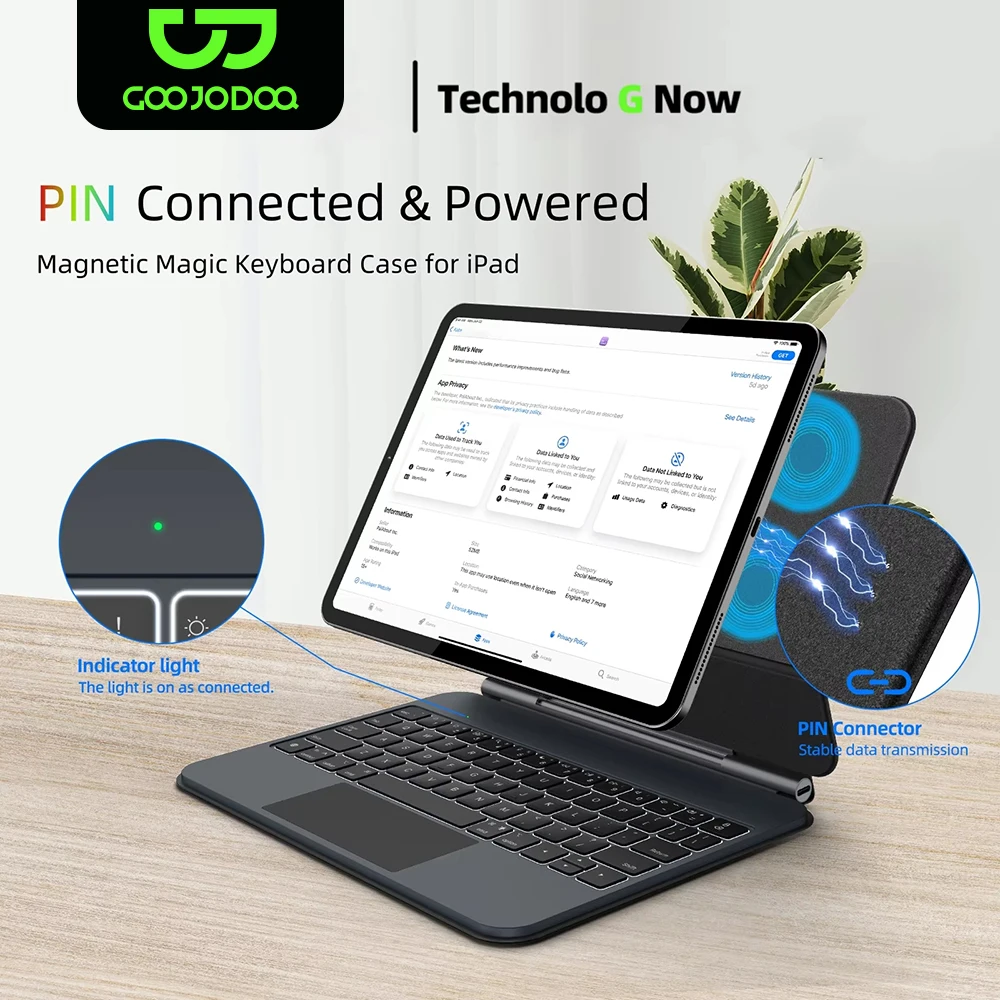 iPad Pro 11 2024 M4 iPad Air 4/5/6 10.9 멀티 터치 터치 패드 스마트 역방향 충전 용 스마트 PIN 플러그 앤 플레이 매직 키보드 케이스