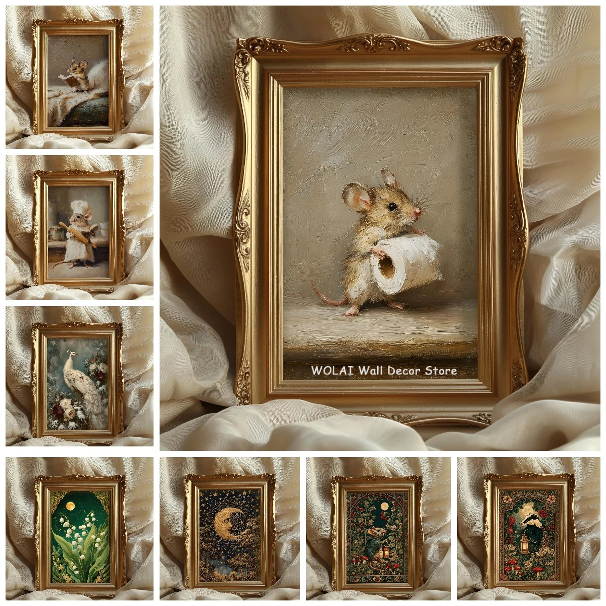 Funny Mouse Holding Toilet Paper Canvas Print Medieval Badger Unicorn Nursery Woodland Wall Art Poster for Bathroom Home Decor