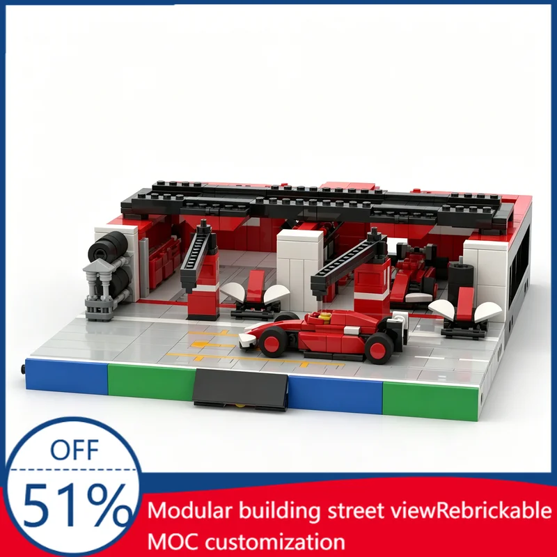 

1536PCS MOC F1 Pit Stop Garage Model Racing Scene Building Blocks Educational DIY Assembly Toy Gift For Collection And Display