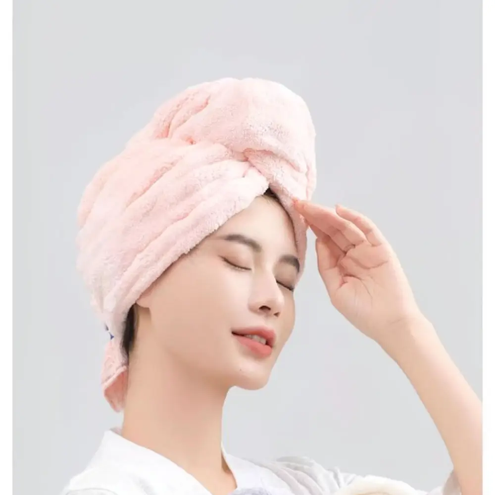 Soft Bubble Fleece Hair Drying Cap Ultra Absorbent Bath Towel Wrap Quick Dry Shower Headband For Ladies Daily Home Use