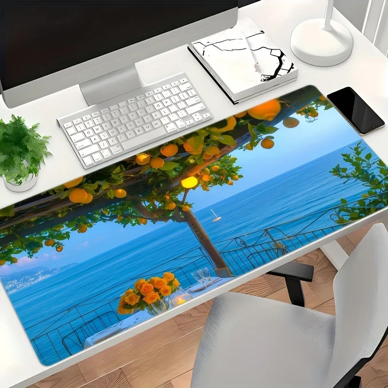 Lemon Tree Coastal View Oversized Gaming Mouse Pad Non-Slip Rubber Desk Mat for Work and Play