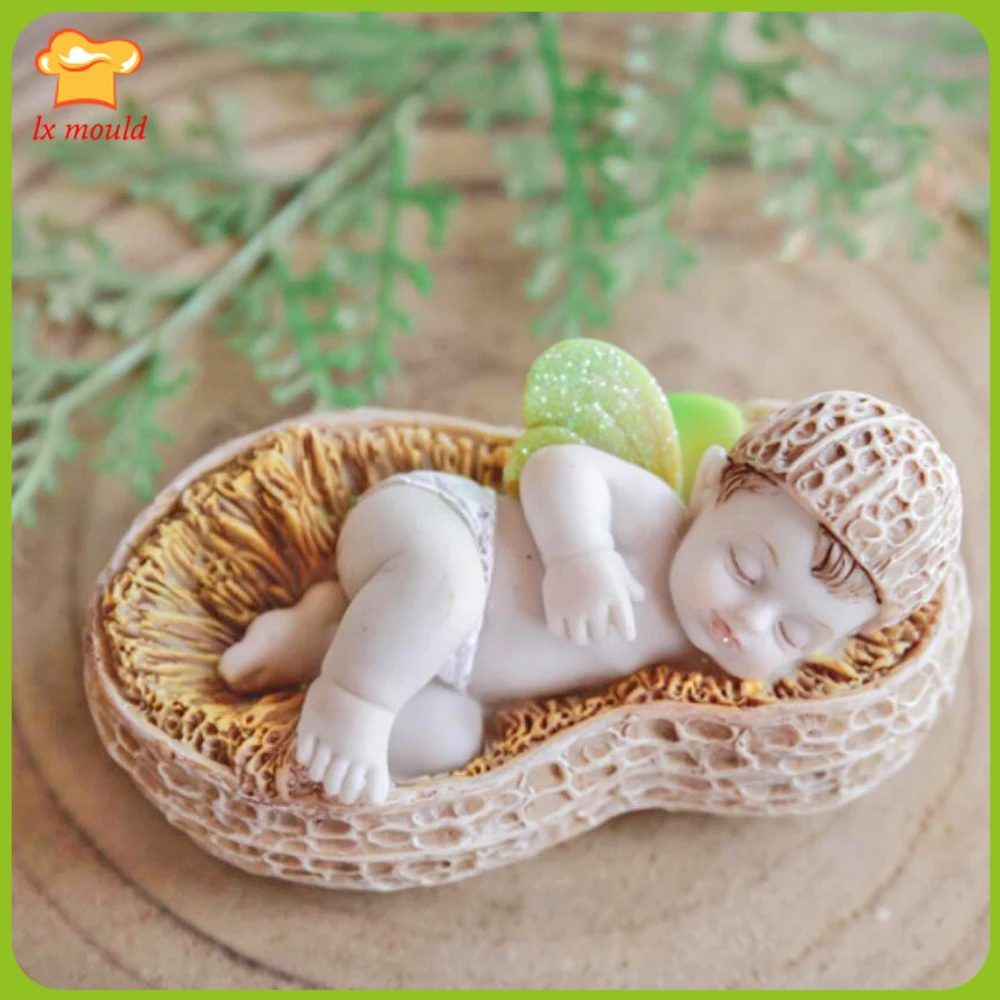 3D Baby Soap Silicone Molds Peanut Cradle Doll for Birthday Wedding Cake Decoration Chocolate Candy Candle Making Mold