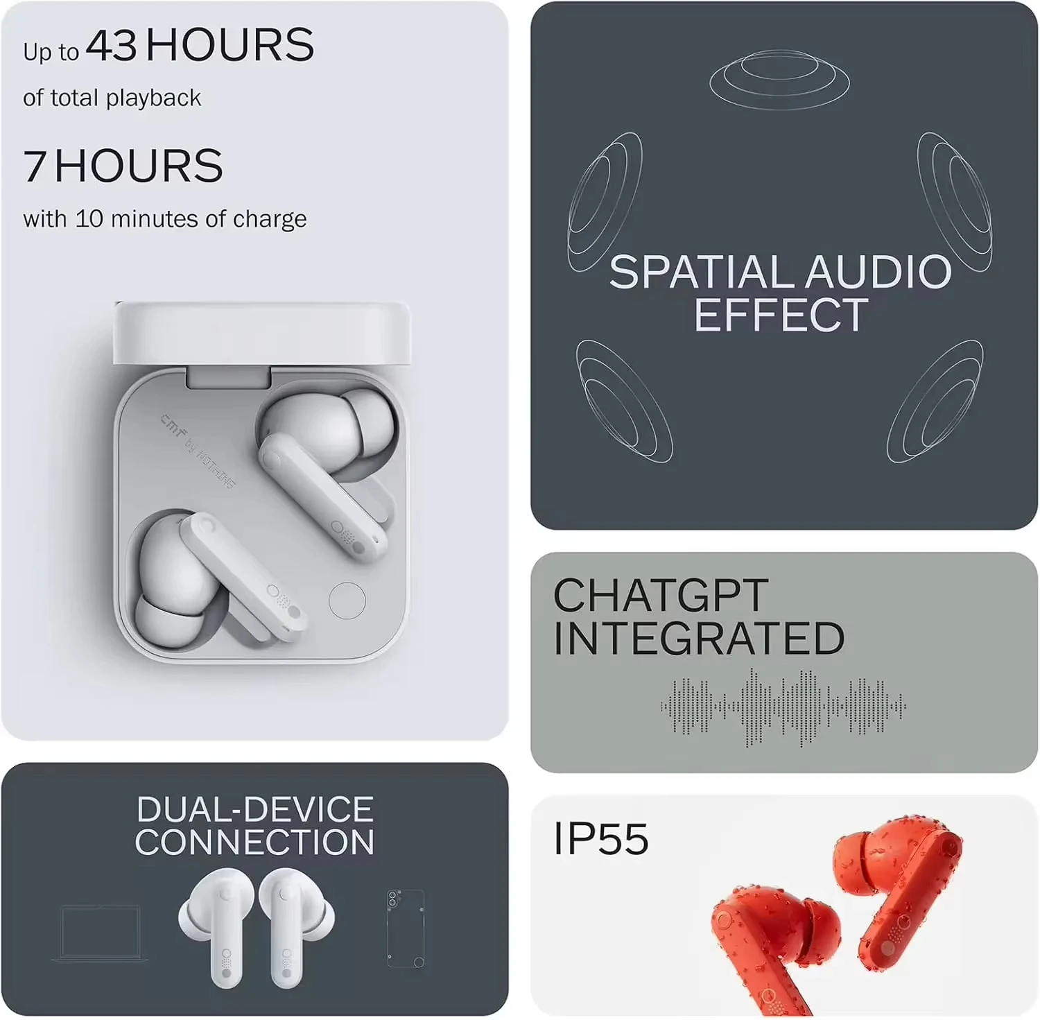 CMF من Nothing Buds Pro 2 Global Verison Bluetooth 5.3 مع 50 ديسيبل إلغاء الضوضاء النشط الهجين 6 HD MICS IP55 #2