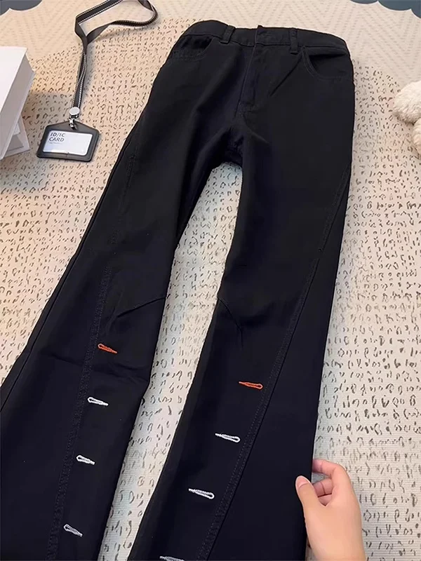 

Bla Slim Fit Straight Leg Jeans Men's Sle American High Street Vibe Embroidered Micro Flare Denim Cleanfit Bootcut Pants