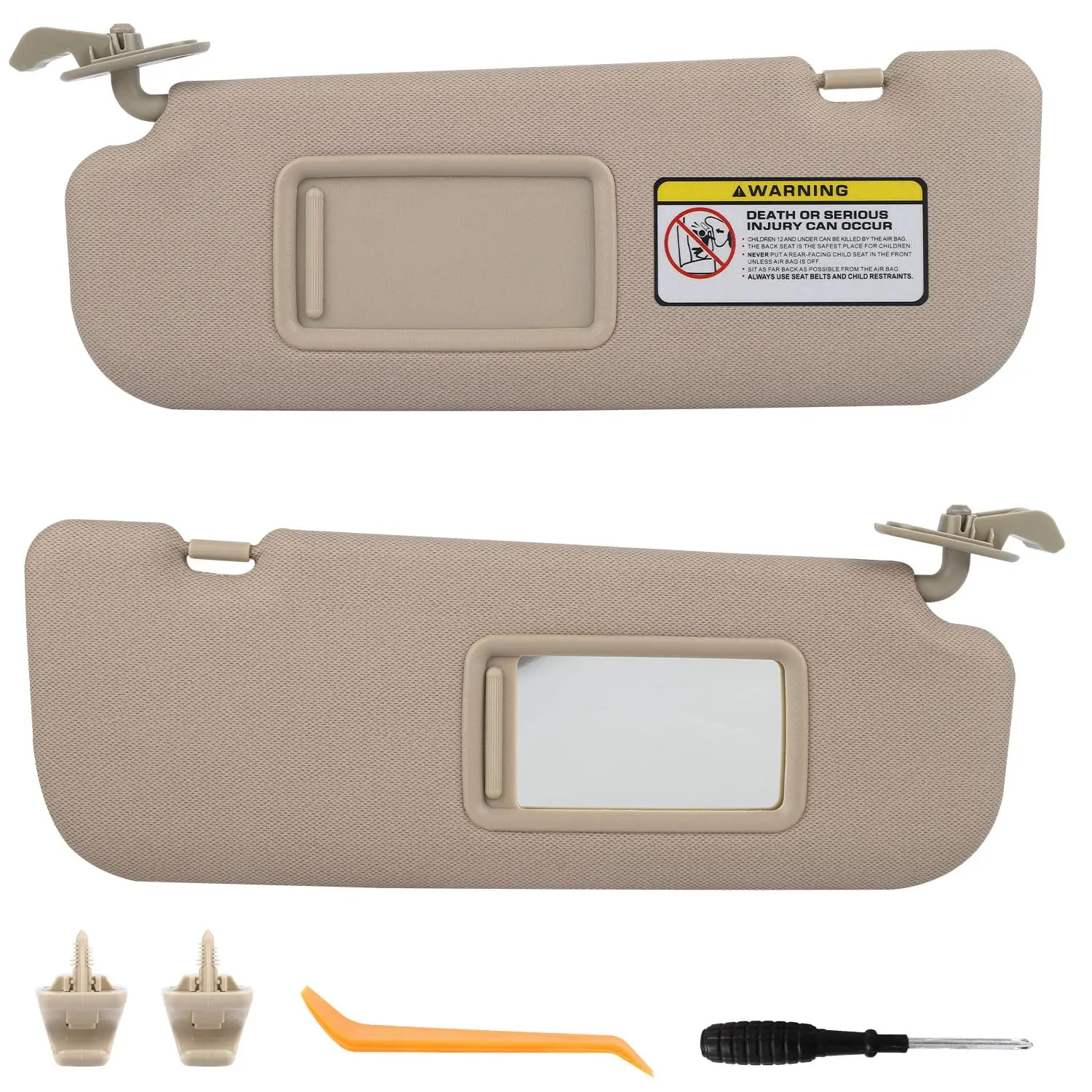 Pair Sun Visor For 2011-2016 Hyundai Elantra Non-GT Driver Passenger Side With Clips Screws Gray