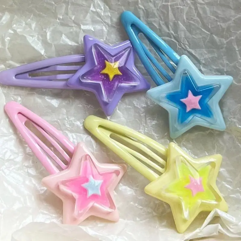 652F 2 pezzi Clip a scatto carino girly mini stella forcella gelatina stella y2k girl gharlswear