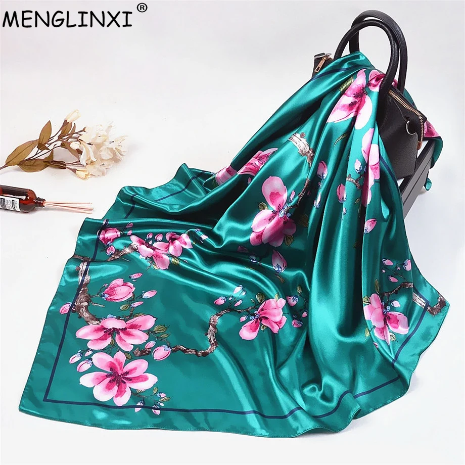 2024 Wintersweet Floral Women Silk Scarf Large Square Scarves Female Bandana Fashion Handkerchief Ladies Hijab Kerchief Scarves