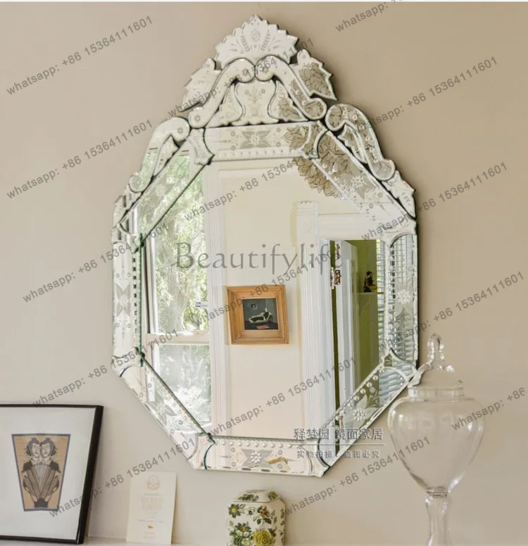 European neoclassical carved mirror bathroom bathroom comb makeup porch decorative wall art mirror 2178