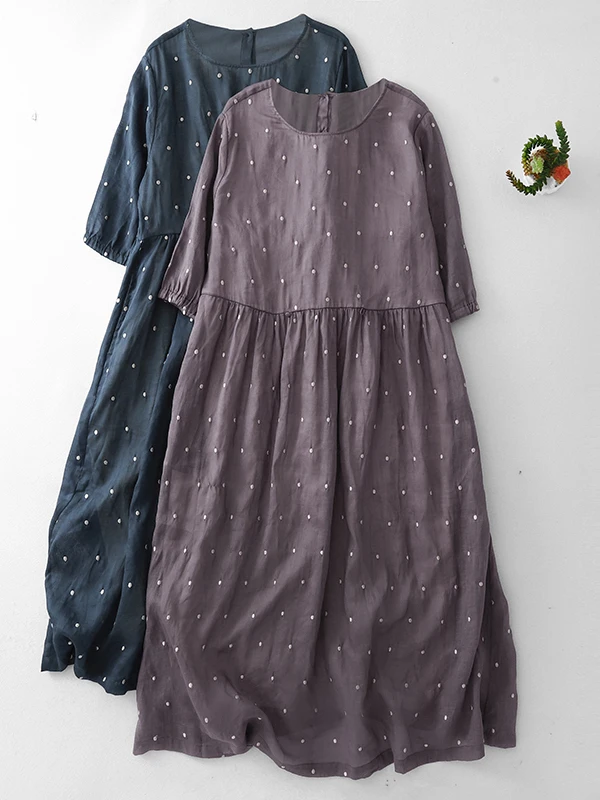 

Summer Design Large Size Women's Dress Artistic Printed Slimming Midi Skirt Korean Style Straight Cut Short Sleeve round Neck