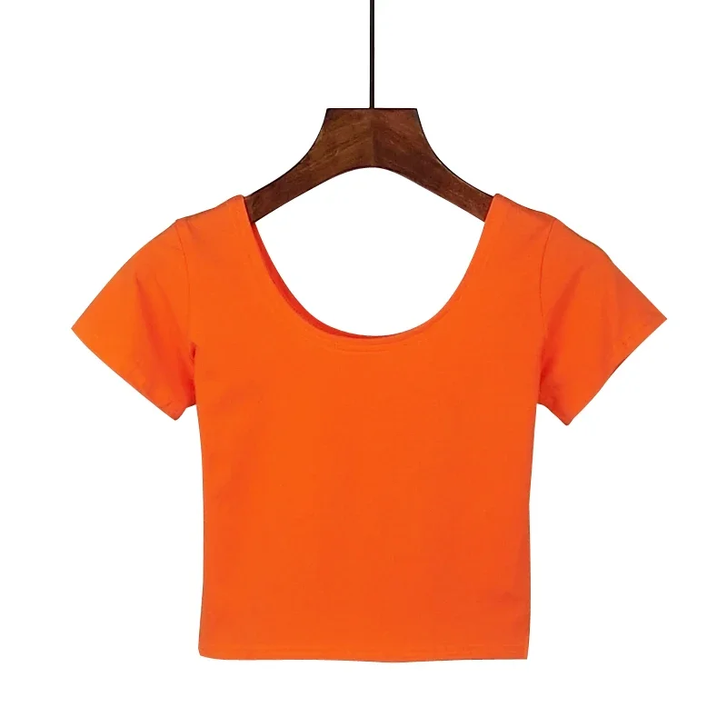 

Stretch Women Cotton Sexy U Neck Crop Top 2024 Girls Short Sleeve Female Fashion Best Sell Popular Tee T-shirt Hot Sale