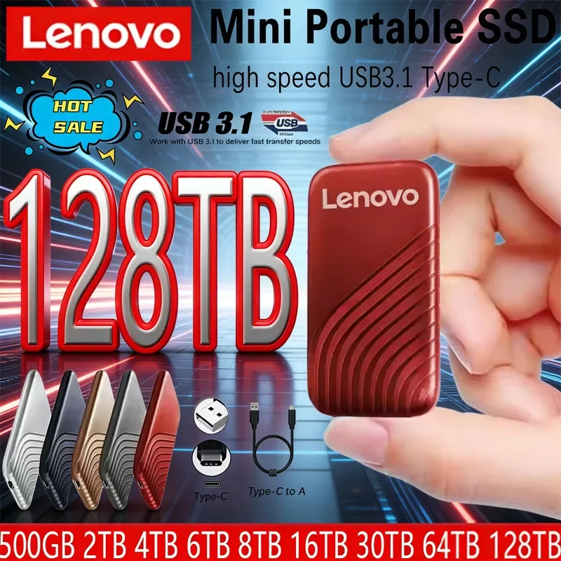 

Внешний твердотельный накопитель Lenovo 256 ТБ, флеш-накопитель Type-C, высокоскоростной USB 3.1, 2 ТБ, 4 ТБ, 128 ТБ, портативный SSD-диск для ноутбука/ПК