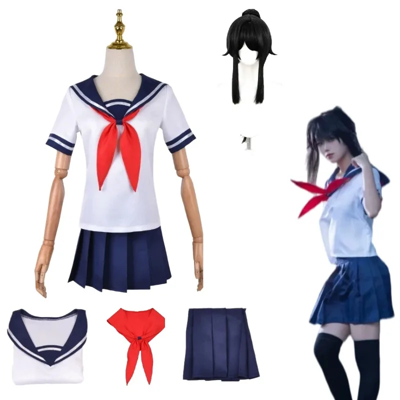 アニメあやのあいしコスプレ衣装ヤンデレ学校-jk-制服ウィッグスーツ女性のためのハロウィンカーニバルパーティーロールプレイ衣装