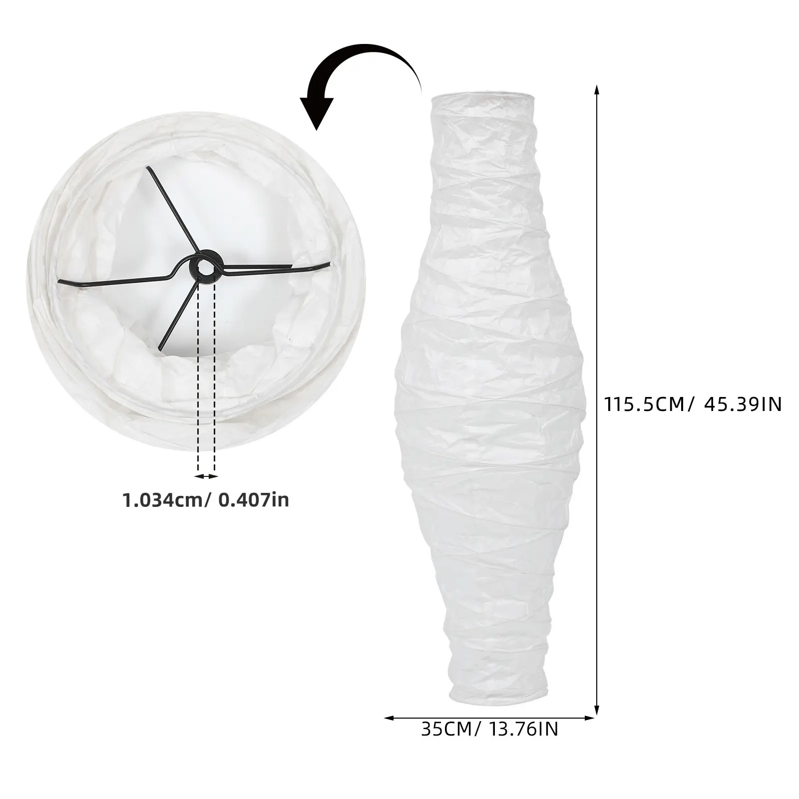 Paper Floor Lamp Lampshade for home owners to create comfortable lighting 115.5x35cm white iron frame