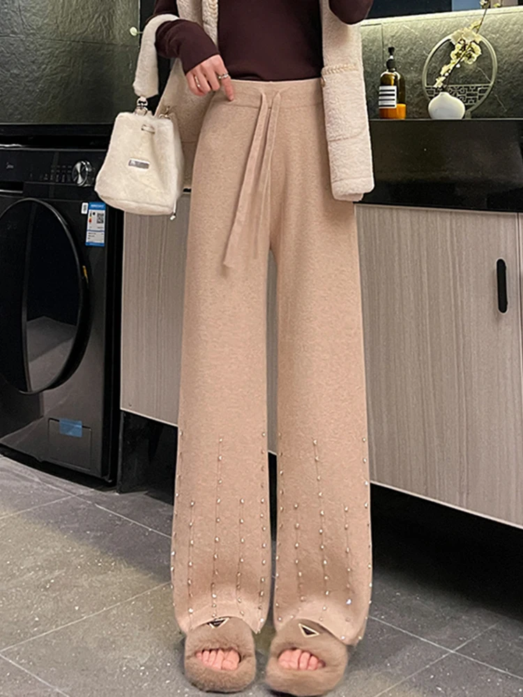 Bla スパンコール ルーズ カジュアル パンツ レディース 秋冬新作 スレ ワイドレッグ パンツ レディース ロングパンツ 非対称ローウエスト