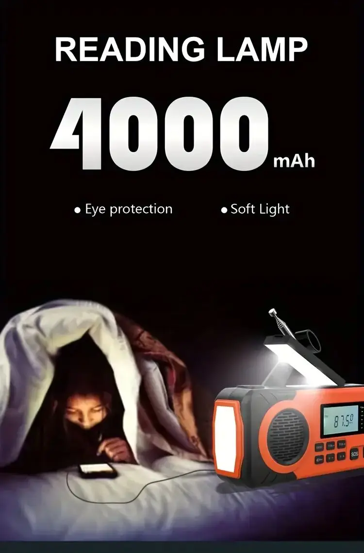 Solar Hand Crank Emergency Weather Radio,SW/AM/FM Portable Radio with 3 LED Flashlight 4000mAh Power Bank Cellphone Charger
