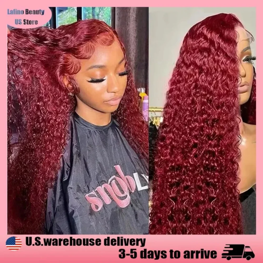شعر مستعار أحمر 99J مجعد 100% خصلات الشعر المستعار الإنسان بورجوندي 13x6 HD الدانتيل أمامي باروكة من شعر طبيعي موجة عميقة موجة المياه الملونة الباروكات شعر مستعار دانتيل #2