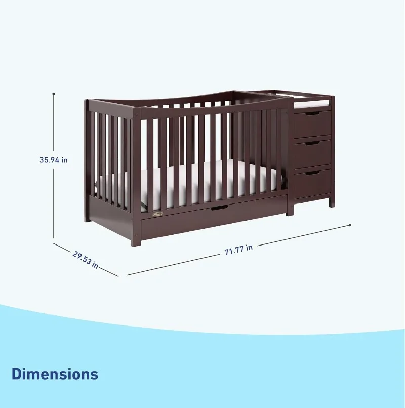 Graco Remi 4-In-1 Convertible Crib & Changer With Drawer, Includes Changing Pad, Converts To Toddler Bed, Full-Size Bed