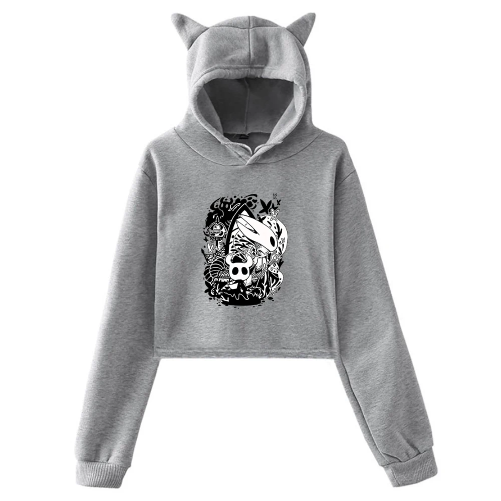 GF Hollow Knight Game Felpa con cappuccio Orecchie di gatto femminile Felpe con cappuccio Manica lunga Crop Top Donna Harajuku Abbigliamento