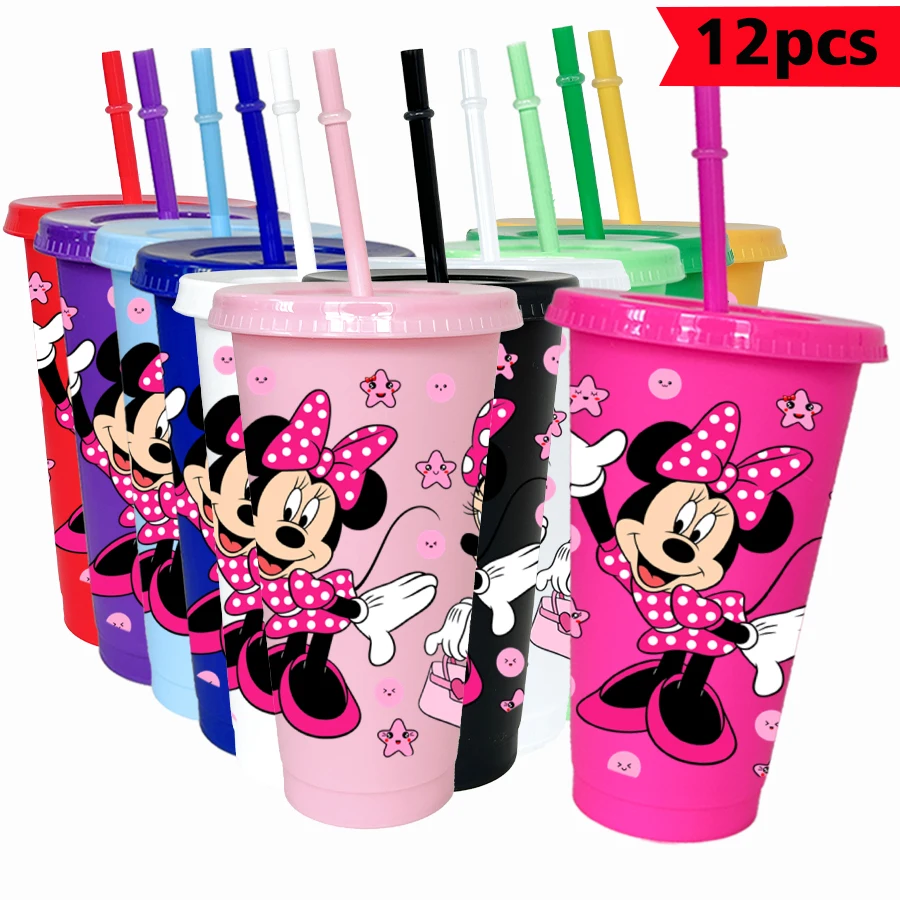 

12 шт./упак. Disney Minnie Bow 26 унций цветной пластиковый стакан для дня рождения, питьевая посуда, кружка для сока, кофе