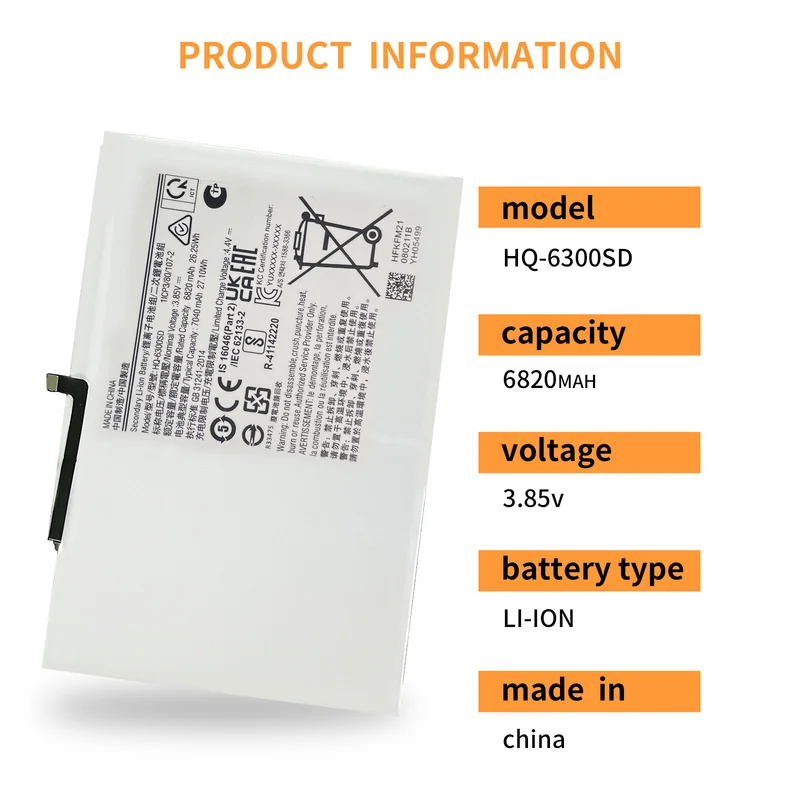 Brand new battery HQ-6300SD 3.85V Applicable to Samsung Galaxy Tab8 10.5 X205 X200 HQ-6300NA