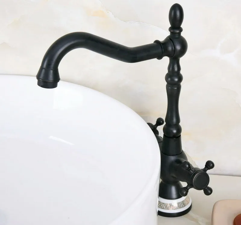 

Swivel Spout Basin Faucet Deck Mount Bathroom Kitchen Sink Cold Hot Water Taps Black Oil Rubbed Brass Mixer Dnfbb02