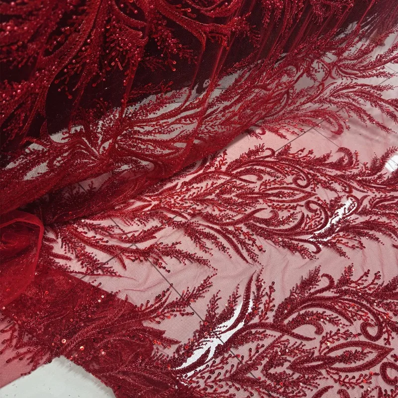 

Кружевная ткань с бисером, пайетками и вышивкой в виде цветов для свадебных платьев, дизайна одежды, рукоделия, поштучная продажа, материал для шитья.