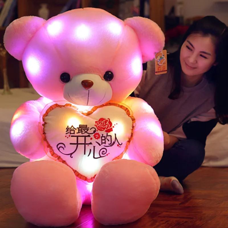 Luminous Plush Bear Stuffed Animals Teddy Bear Pink Hug Fluffy Bear Colorful Music Luminous Creative Birthday Gift Fluffy Toy