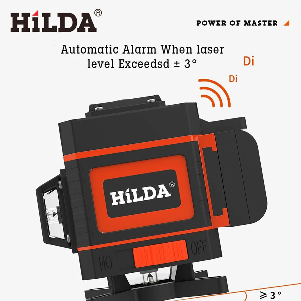 HILDA 3°/4D Laser Level 16/12 Lines Self-Leveling 360 Horizontal And Vertical Cross Super Powerful Green Laser Beam Line