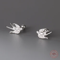 925 Sterling Silver Swallow Bird Stud Earrings for Girls Vintage Animal Lady Screw Ornament Earring Piercing Jewelry Enfashion