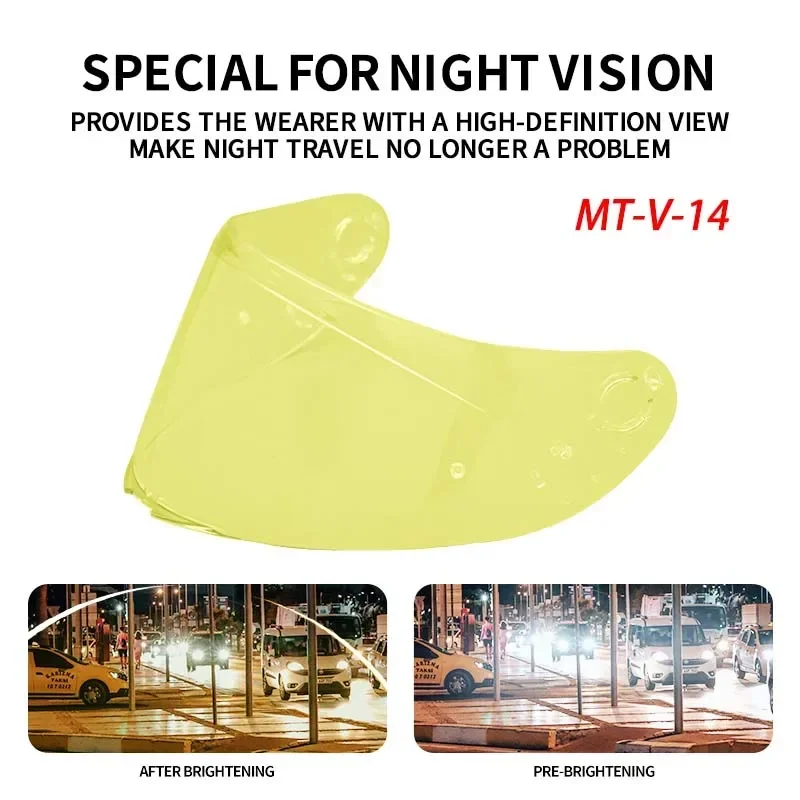 

V-14 Helmet Visor for MT V14 V-14 V14 Revenge 2,Rapide Pro,Blade 2 SV,Targo Visera Lens,Night Vision Visor yellow