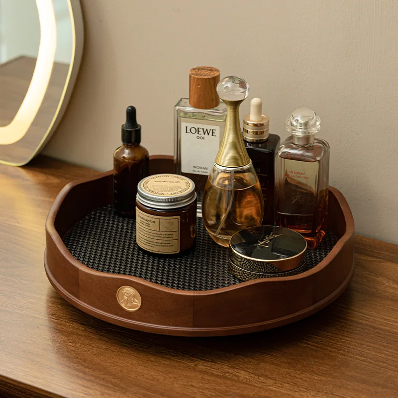 

Solid wood cosmetics storage box desktop premium rotating disc skin care products perfume rack jewelry lipstick tray