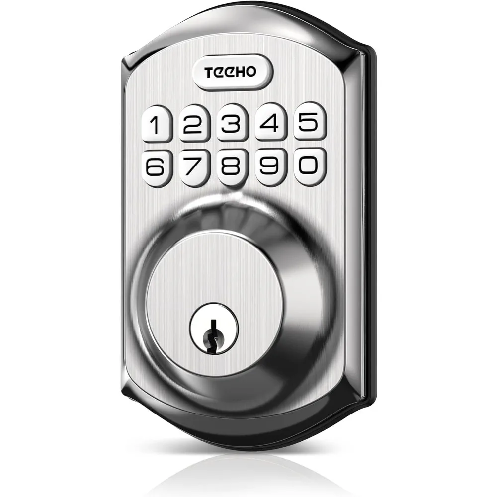 keyless entry doorlock com teclado inteligente deadbolt lock para a porta da frente com chaves auto lock facil instalacao cetim niquel 01