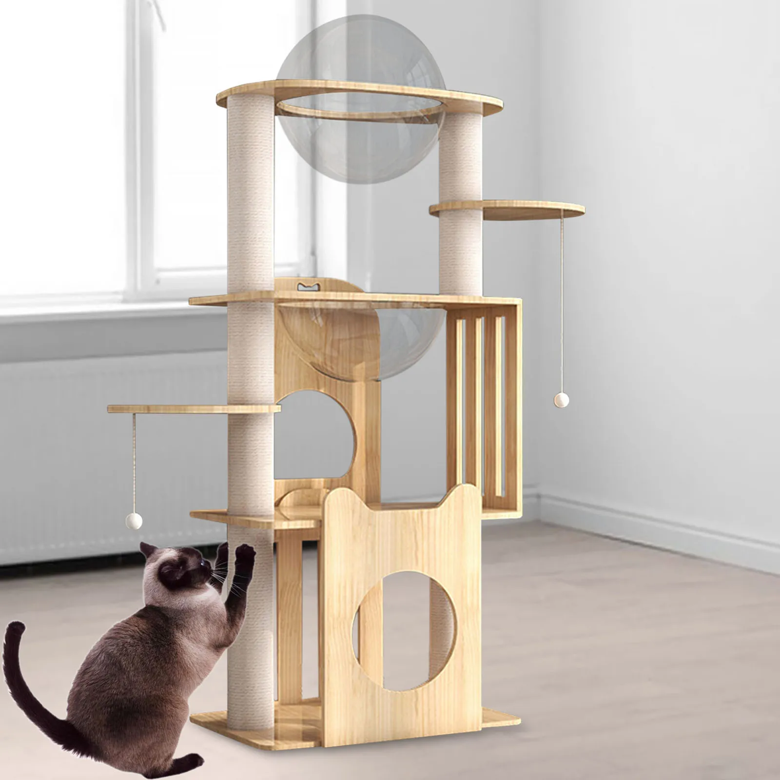 Cat Tree with Condo Cute Cat Scratch Posts Furniture Protector Vertical Cat House for Kittens Rest Activity Center Play