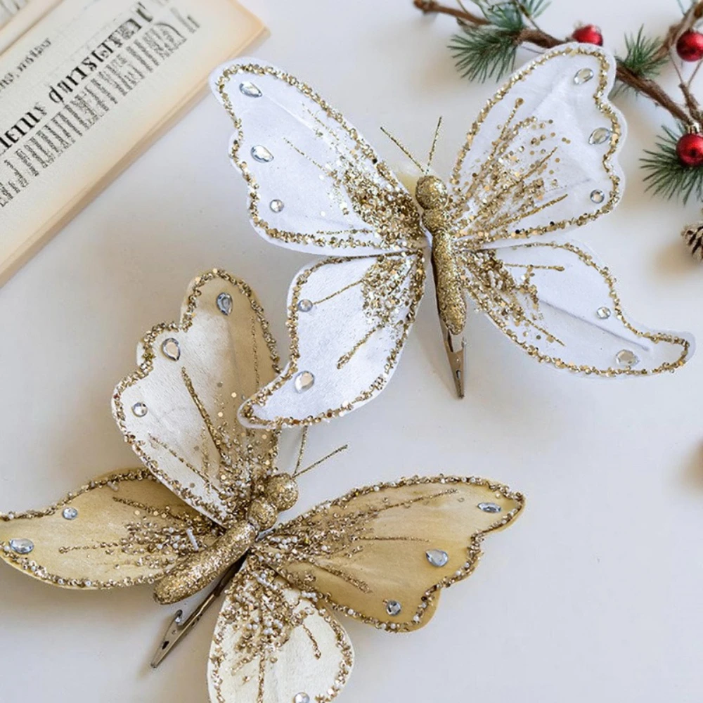 

Simulation Butterfly Decoration Gold Diamond Clip Butterfly Decoration Accessory Christmas Party Wedding Pendant Butterfly Decor