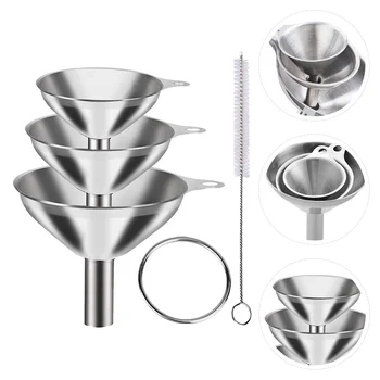 Stainless Steel Kitchen Funnel Set Funil Pump Bottle Dispenser Mini Water Oil Soy Sauce