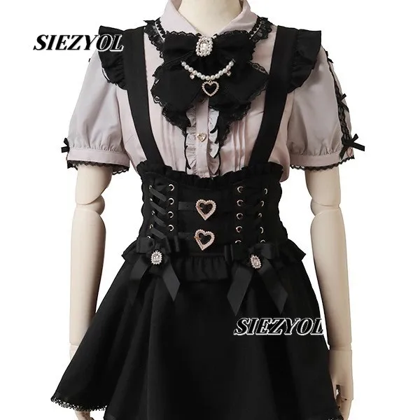 Heart Button Ribbon Short Suspender Skirt 2026 New Sweet & Cute Style Versatile High-waisted Detachable Strap Mini Skirts