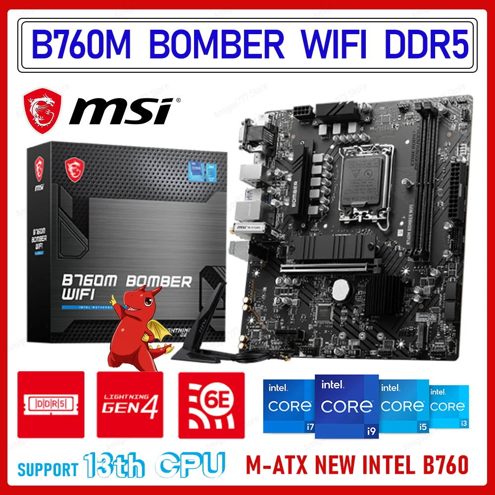 MSI B760M Bomber Wifi DDR5 Motherboard Socket LGA 1700 Intel B760 12th 13th CPU Processor M.2 PCIE 4.0 Micro-ATX Desktop PC New