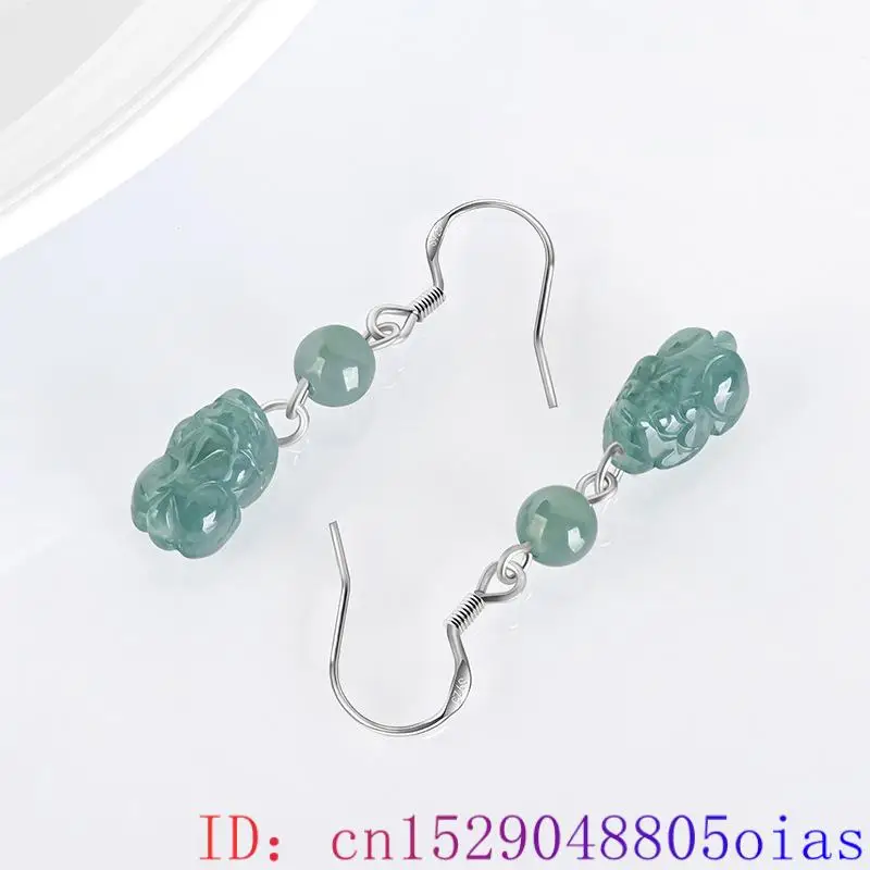 Blue Myanmar Jade Pixiu Earrings Luxury Gemstone Natural Jewelry 925 Silver Real Burmese Jadeite Energy Gifts for Women