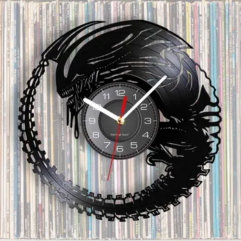 Modern 3D creative vinyl record wall clock Extra-terrestrial Alien Modern silent clocks scifi lovers gift watch wall decoration