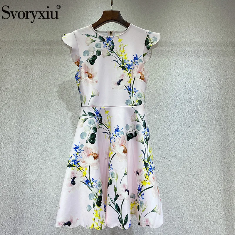 

Svoryxiu Runway Fashion Summer Plus Size Short Dress Women's Petal Sleeve Flower Print Elegant Slim Dresses XXL 5