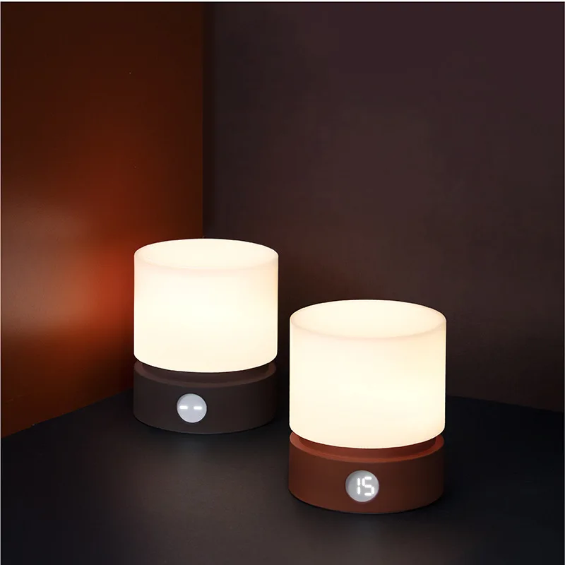 Cylinder rotation timing night light LED bedroom baby feeding digital table lamp stepless dimming bedside breathing light