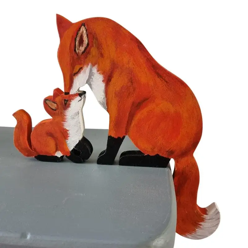 Mama Baby Fox Topper de puerta, Estatua con forma de zorro Adorable, escultura de esquina de puerta, estatua de zorro encantadora hecha a mano, letrero de decoración de madera