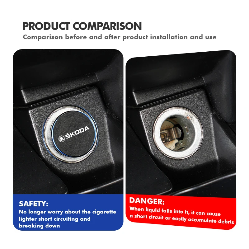 For Skoda Car Cigarette Lighter Dust Cover Dustproof Cap Plug VRS Octavia 1 2 3 Rapid Kodiaq Karoq Fabia Kamiq Superb