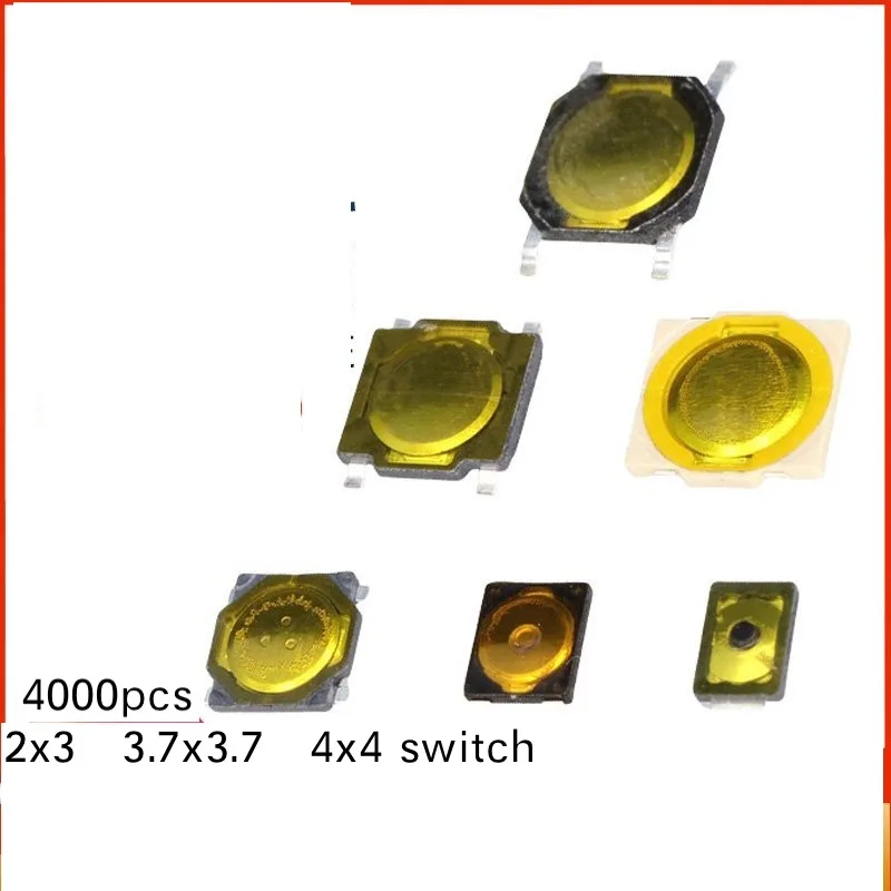 4000pcs Light Touch Membrane Switch 4-pin Ultra-thin SMT Small Micro-action Button 3.7X3.7  4X4  3X2