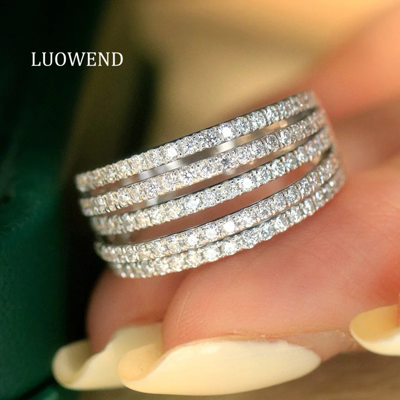 

LUOWEND 100% 18K White Gold Rings Luxury Shiny Design 0.85carat Real Natural Diamond Engagement Ring for Women Senior Banquet