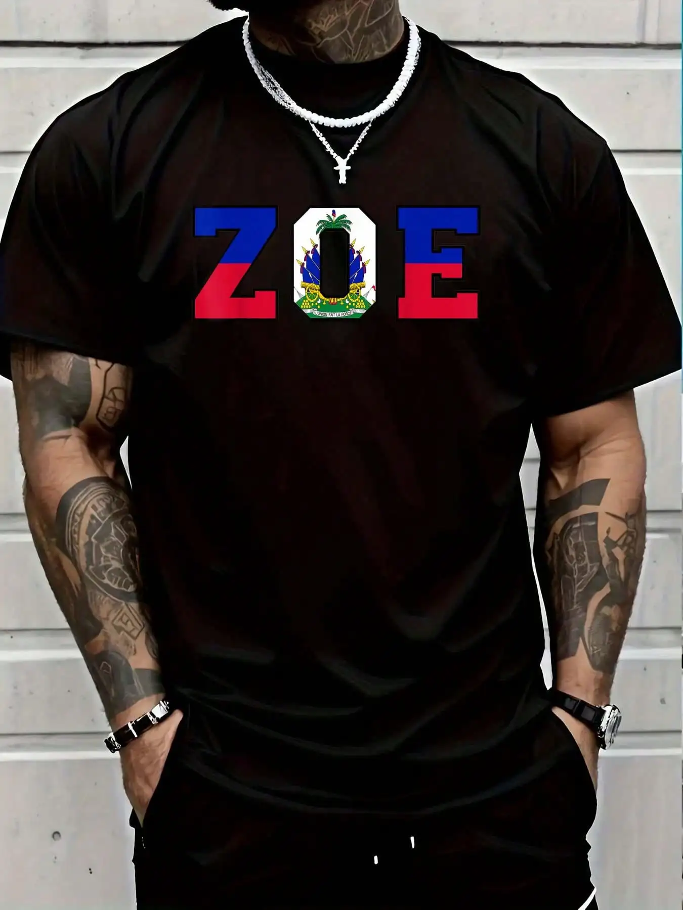 Cotton Haiti Zoe Haitian Flag Caribbean Souvenir T-Shirt Short Sleeve T-Shirt Women's Men's Graphic Tee Causal Tops Women's Men Graphic Tee