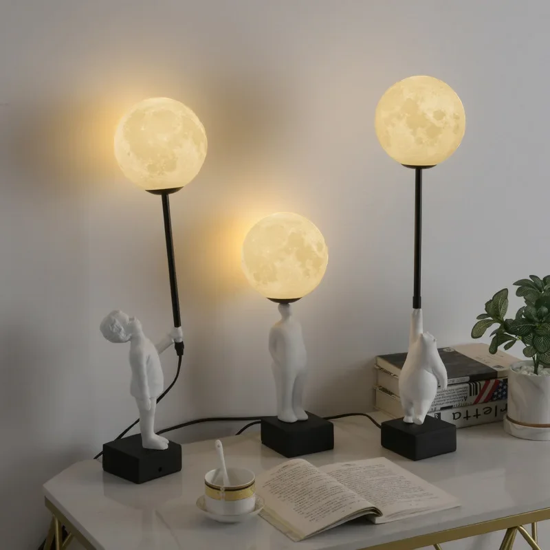 

Modern Led Table Lamps 3D Printing Moon Lights For bedroom Bedside Lamp Nordic Living Room Decor Study Desk Decoration Desk Lamp