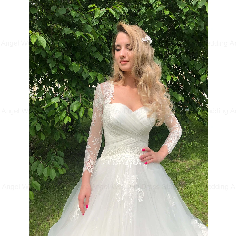 ANGEL Customized Sweetheart Long Sleeve Wedding Dresses For Women Illusion Lace Up Back Vestidos De Novia Elegant Tulle A-line